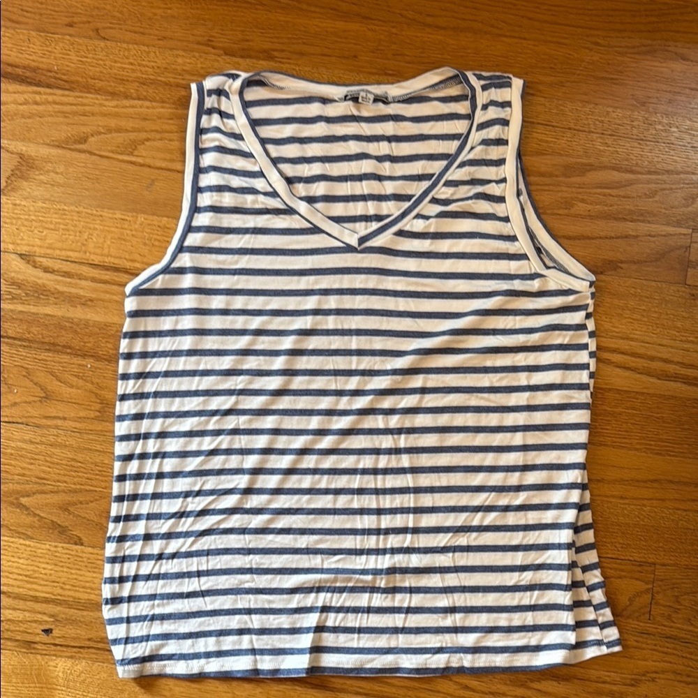 Green Envelope Los Angeles V-Neck Tank Top White Blue Stripe Women's L